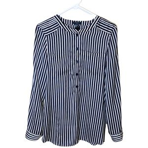 Ann Taylor Top Blouse Black White Stripes Long Sleeves Buttons Size 4